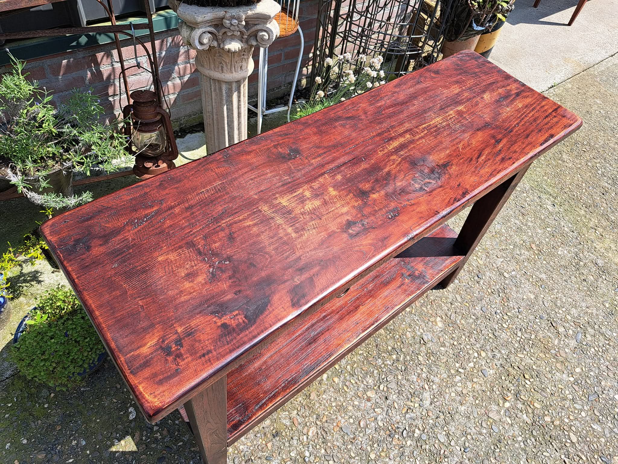 Donker Teakhouten Sidetable, Wandtafel, Console Afm. 120x40cm En 74cm Hoog image 5
