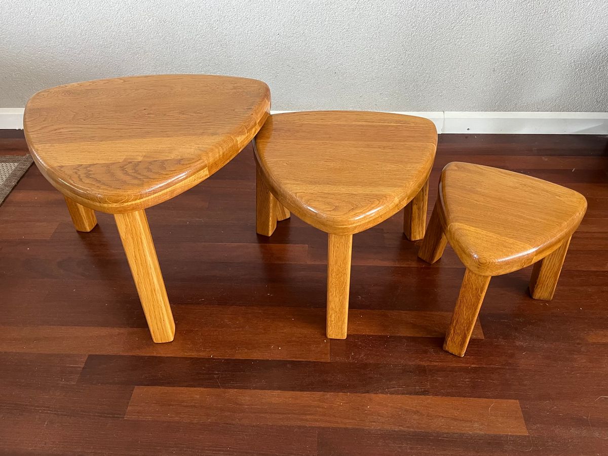 Vintage Brutalist Nesting Set Of Bijzettafels - Massief Blond Eikenhout ‘60/‘70 image 10