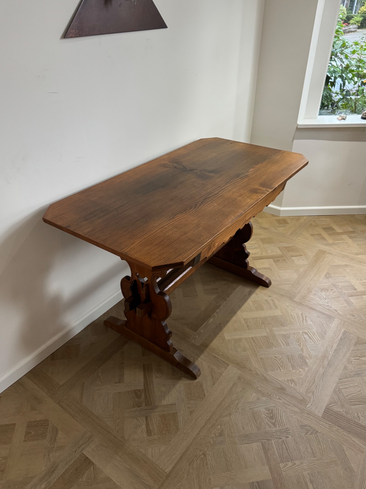 Antique German / Alpine Trestle Table With Drawer image 12