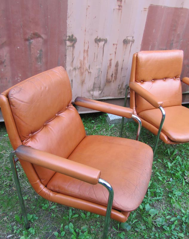 4 Vintage Cognac Leren Lounge Stoelen Artifort Geoffrey Harcourt image 9