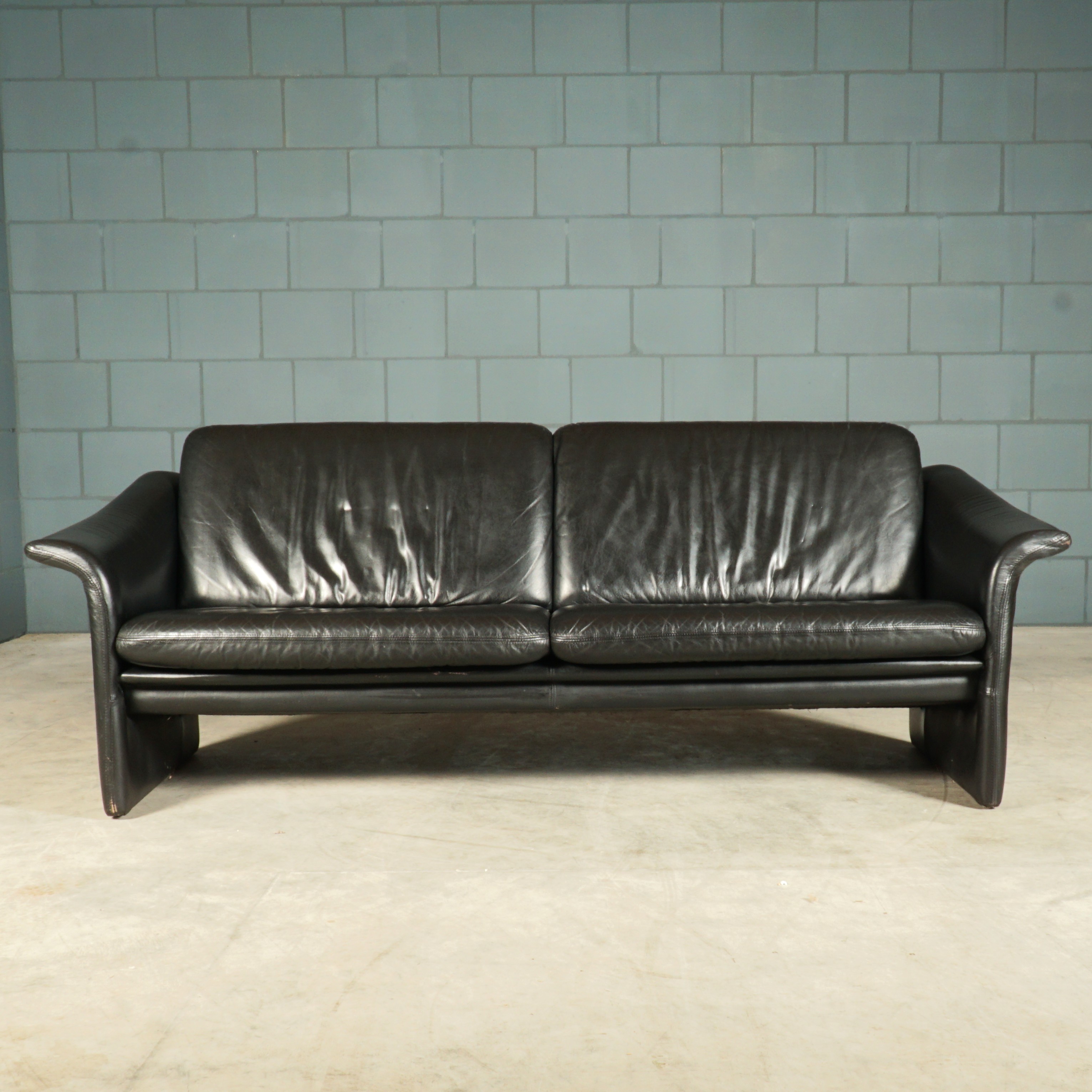 Vintage Zwart Lederen Bank – Jaren 70 image 3