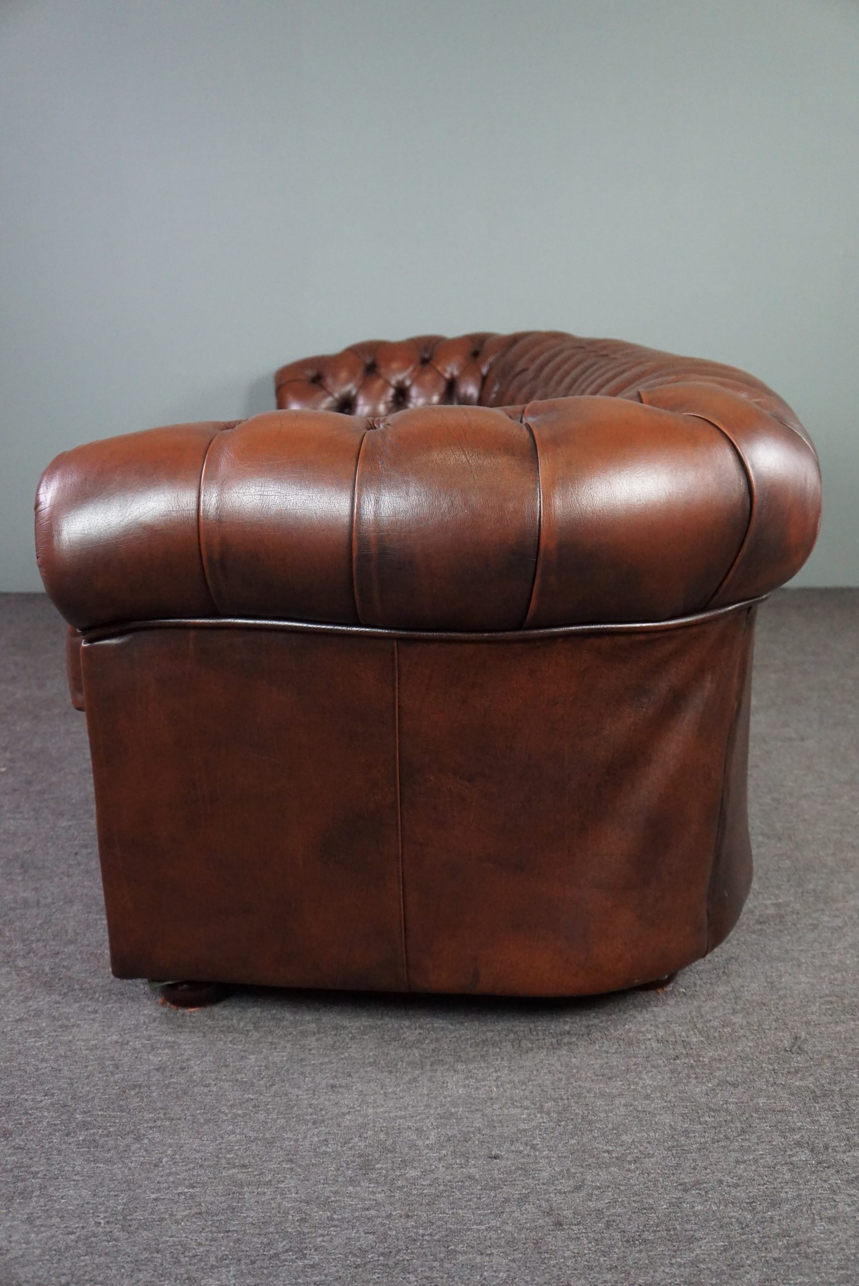 Rode Rundleren Chesterfield Bank, 3 Zits | 3-Zitsbank | Vintage Rode Rundleren Chesterfield Bank, 3 Zits | 3-Zitsbank | Vintage