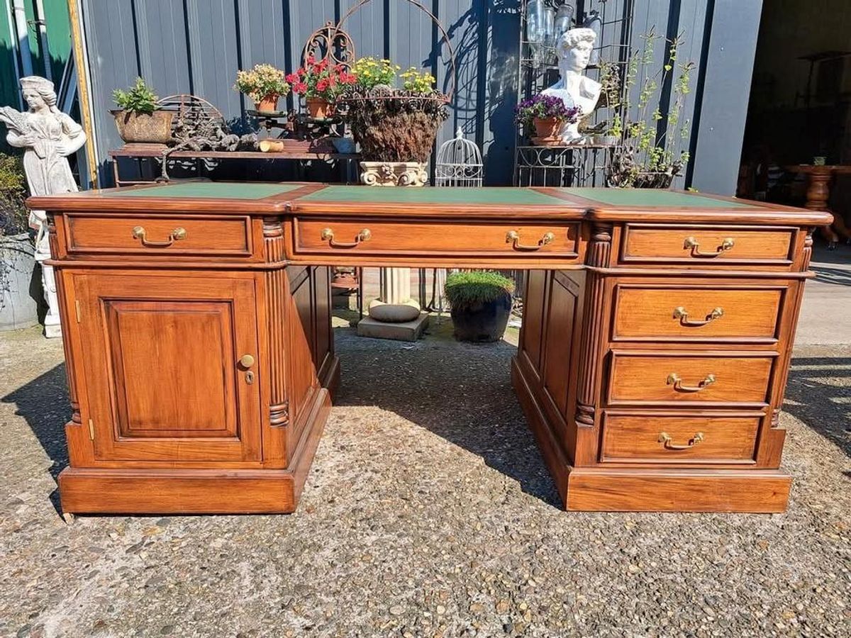 Klassieke Engelse Schrijftafel, Bureau, Partnerdesk, Met Led image 2