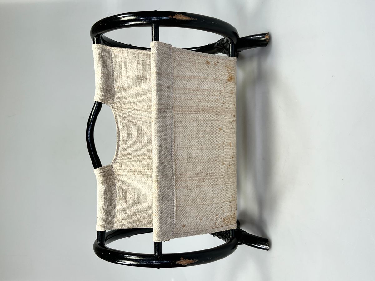 Vintage Ronde Lectuurbak / Tijdschriftenrek, Zwart Rotan, 1970's image 6