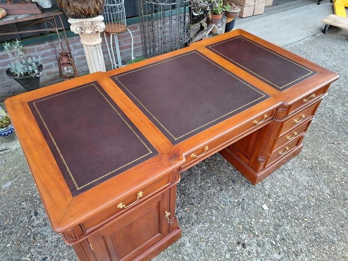 Klassieke Engelse Schrijftafel, Bureau, Partnerdesk, Met Led image 5