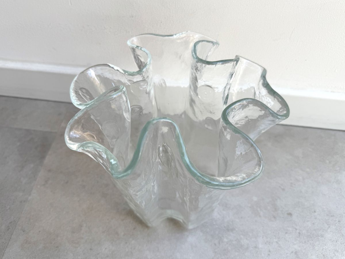 Vintage Muurla Helder Glazen Vouw / Wave Vaas Met Stippen image 2