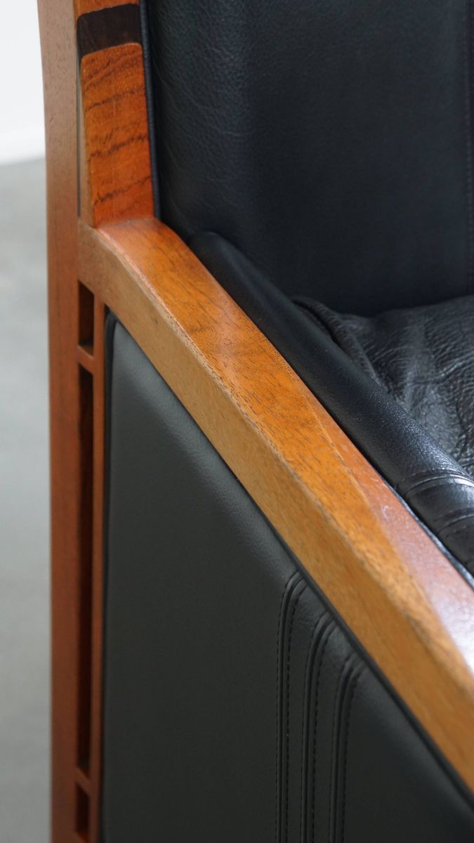 Mooie Zwarte Rundleren En Houten Art Deco Design Fauteuil Van Schuitema Uit De Decoforma Serie image 15