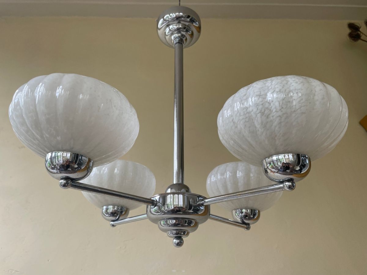 Hanglamp Lamp Plafondlamp Art Deco 1930 4 Arms Clichyglas Frans image 12