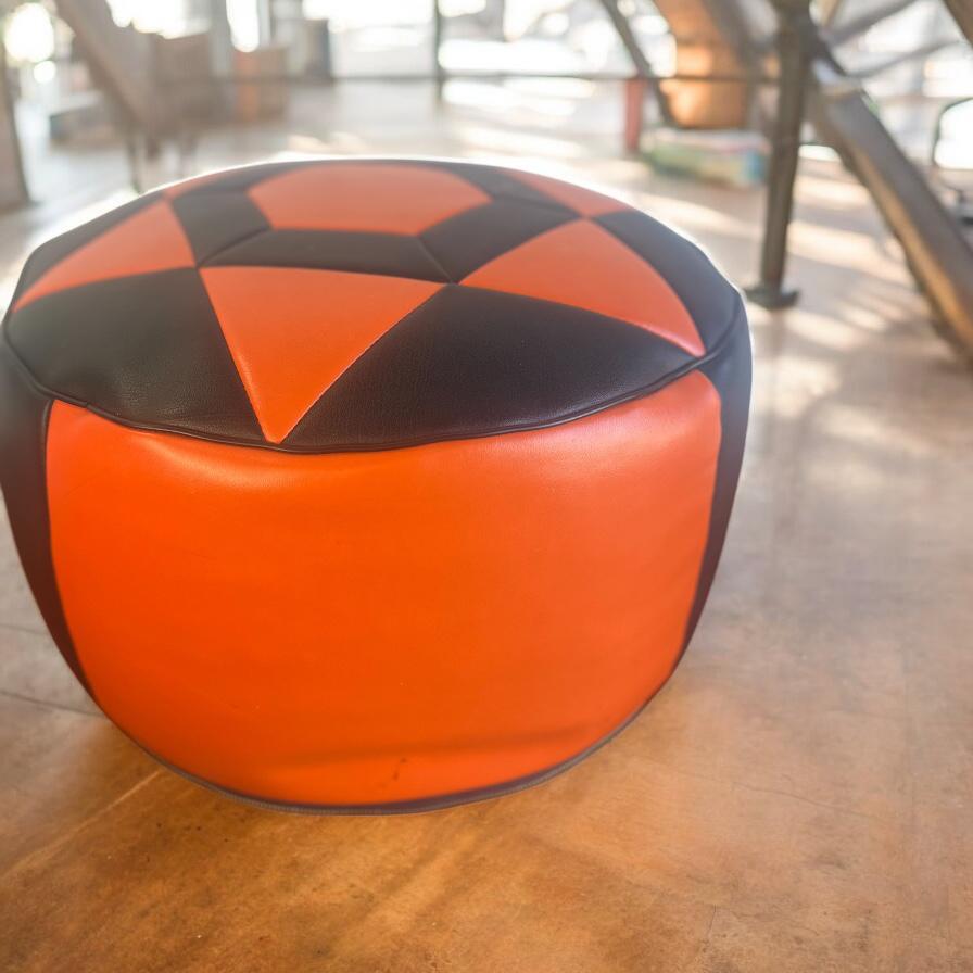 Vintage Ronde Poef Zwart Oranje Jaren 70 image 6
