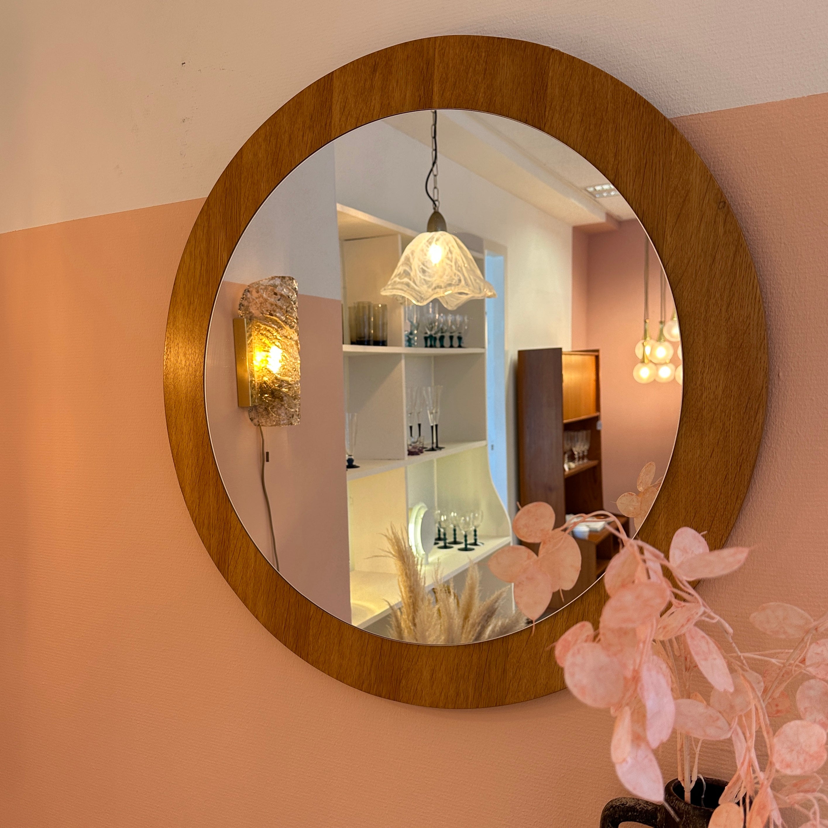 1960s Round Wall Mirror With Teak Frame image 6