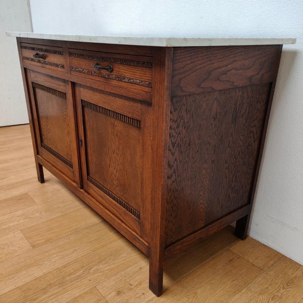 Vintage Antiek Dressoir Commode Ladekast Badkamermeubel Met Marmer Blad 703 image 5