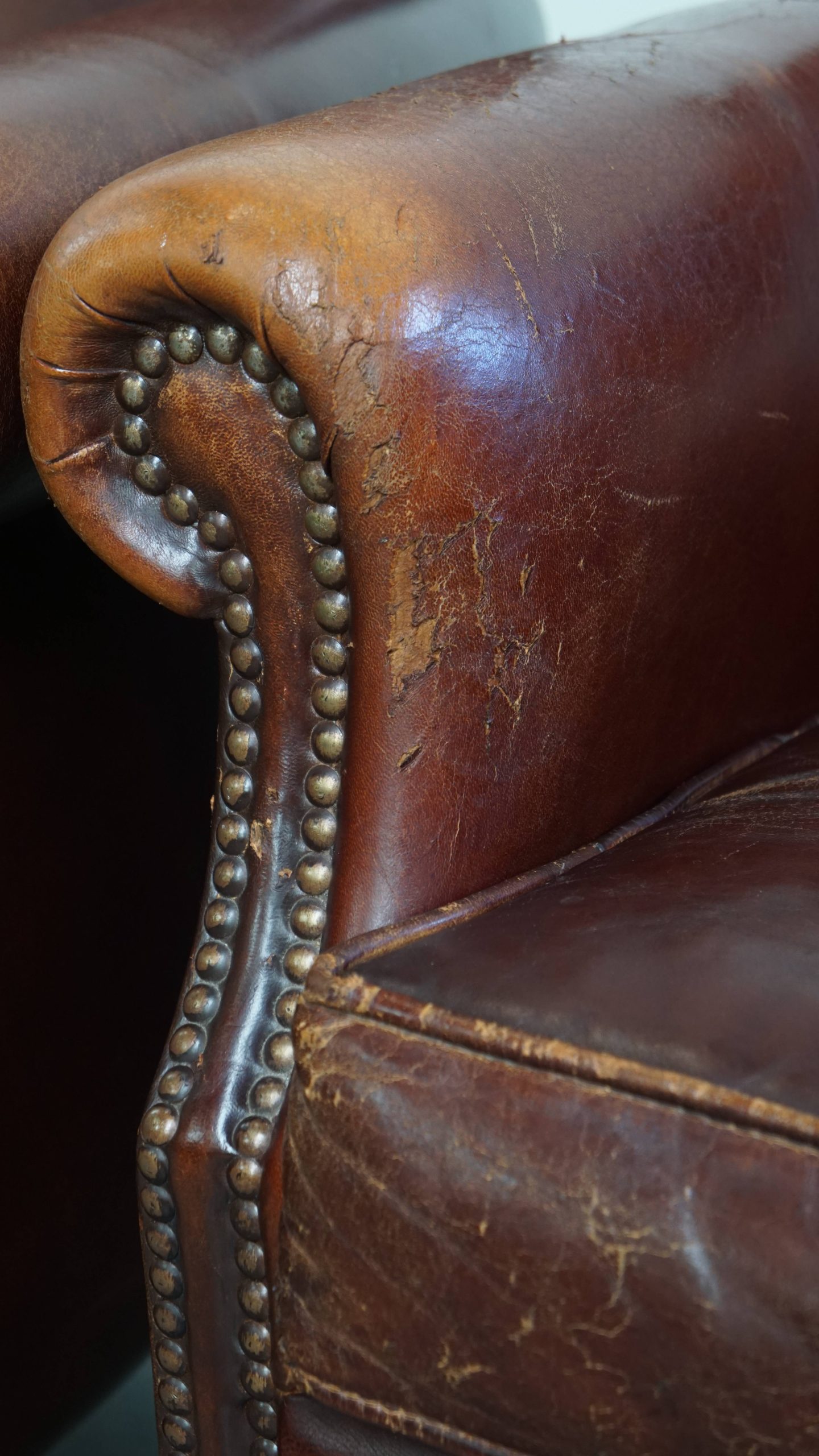 Karaktervolle Set Van 2 Vintage Schapenleren Armchairs Met Warme Kleuren En Een Mooi Patina image 14