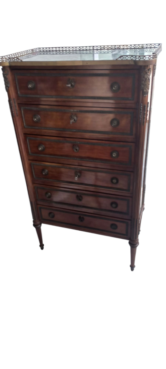 Louis Xvi 6 Laden Commode Met Grijs Marmeren Tablet image 9