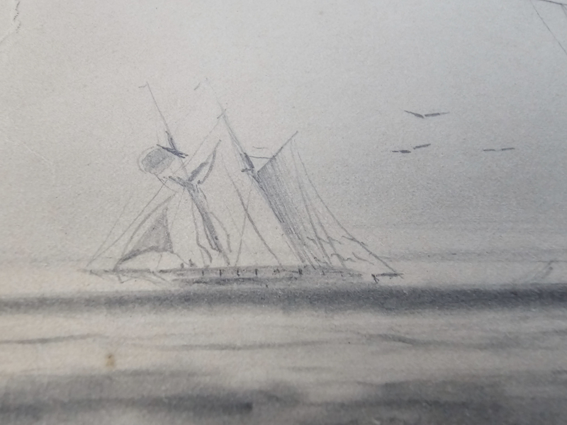 Potloodtekening - Potlood - Houtskool - 3-Master - Zeegezicht 1850 image 5