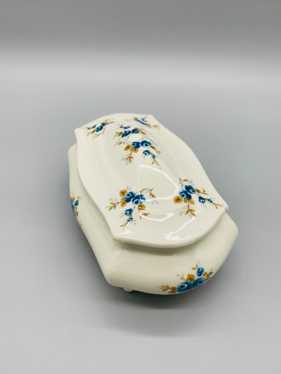 Vintage Bonbonnière Creme Blauwe Bloem image 2