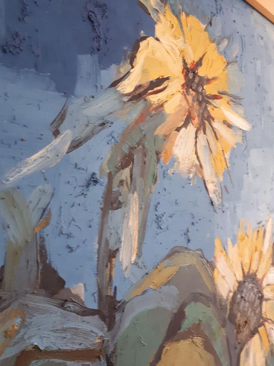 * Vintage Schilderij Zonnebloemen Olieverf Op Doek image 5