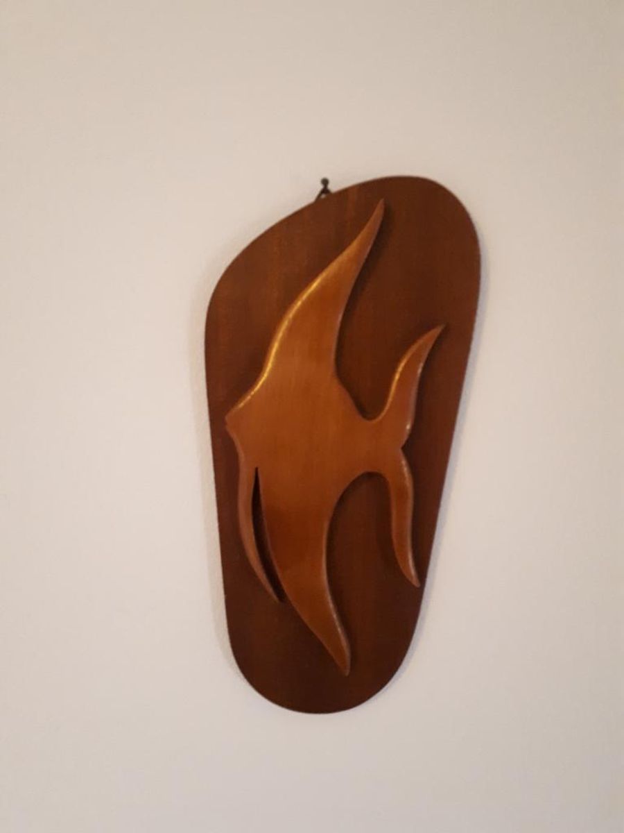* 50's Teakhouten Wandplank Vintage Schilderijtje Maanvis image 3