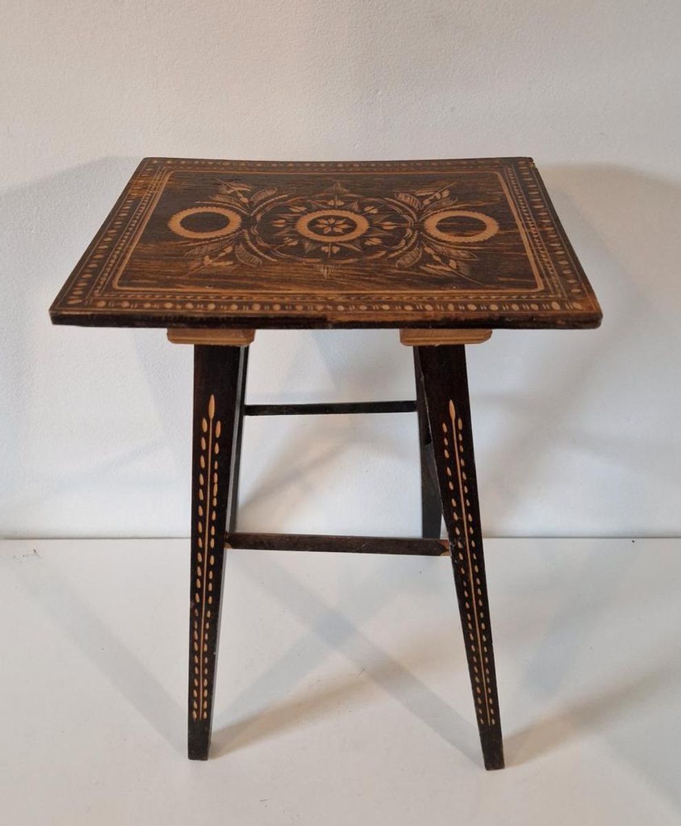 Antiek Houtsnijwerk Tafeltje Plantentafel Krukje image 5