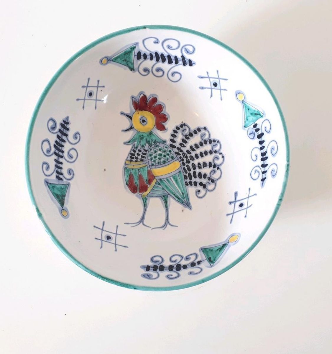 Vintage Schaal Keramiek Italy Met Haan Salade Schaal image 2