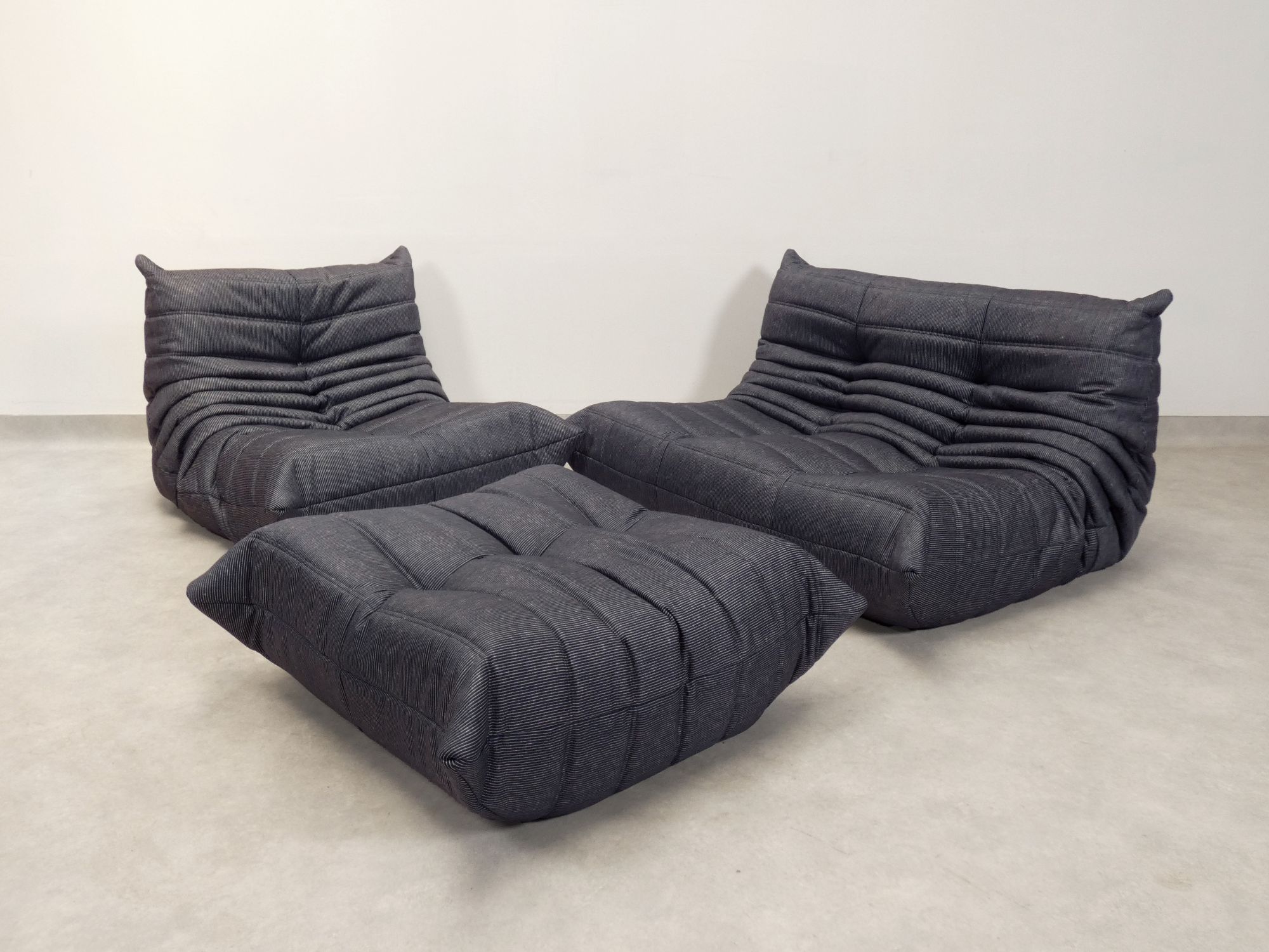Ligne Roset Togo Set - 1 - 2 Seater & Ottoman - Pinstripe Fabric image 18