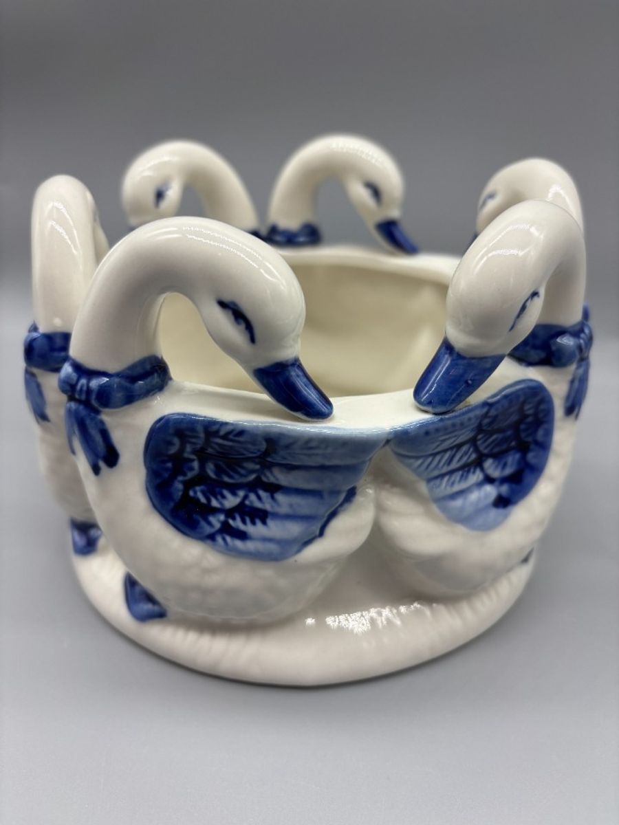 Bloempot Ganzenring Blauw/wit image 3