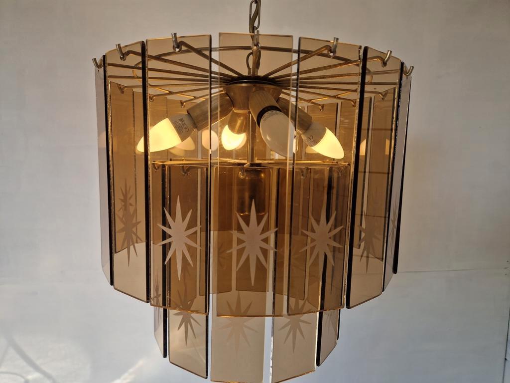 Vintage Waterval Kroonluchter Met Geslepen Gerookt Glas. image 5