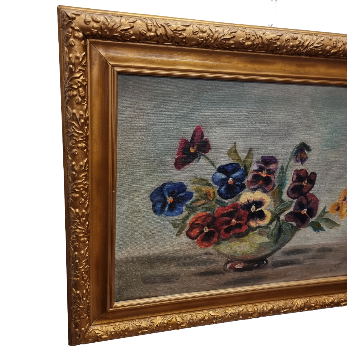 Vintage Olieverf Schilderij Met Violen image 7