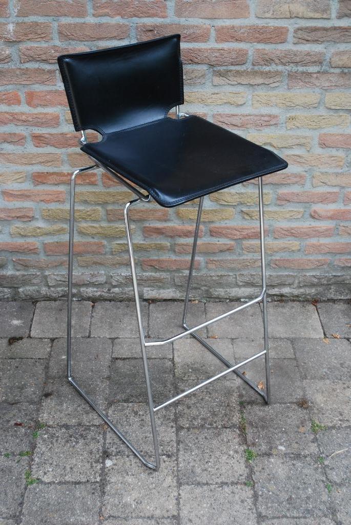 Design Barkruk Chrome En Zwart Leer image 2