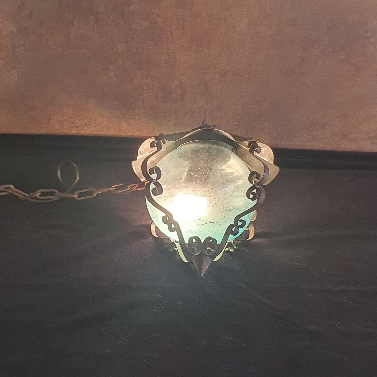 Vintage - Hanglamp - Plafondlamp - Blauw Glas - Metaal En Glas. image 9