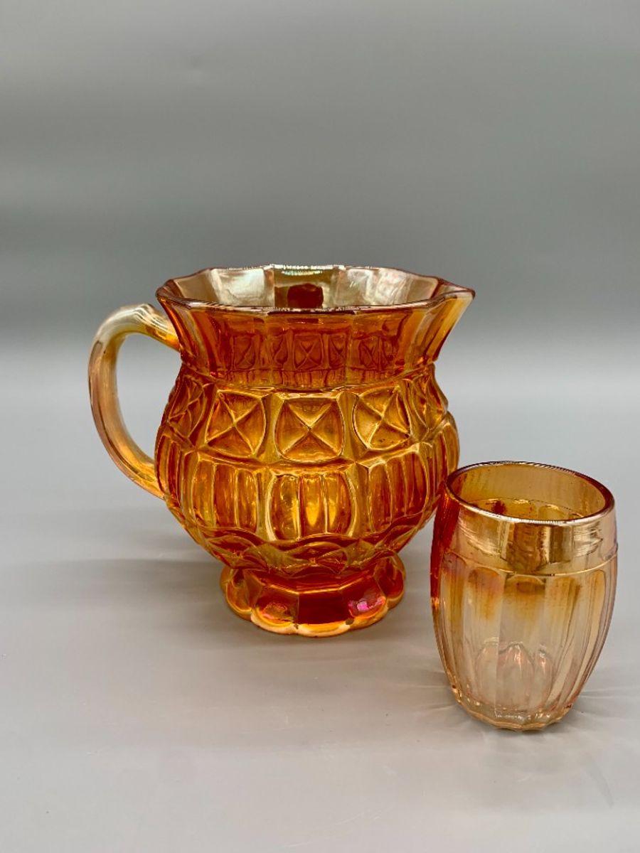 Franse Carnaval Iriserend Glas Waterkan En Glas Oranje image 11