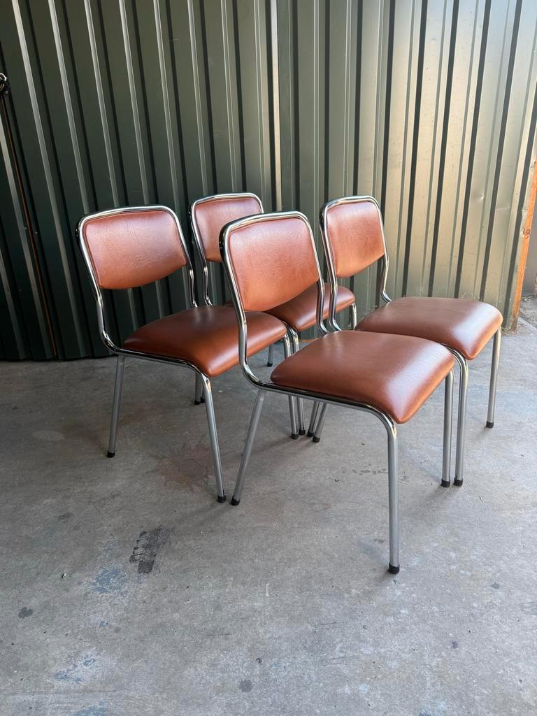 Set/4 Italian Mid-century Tavo Stoelen In Cognac Skai Leder image 10