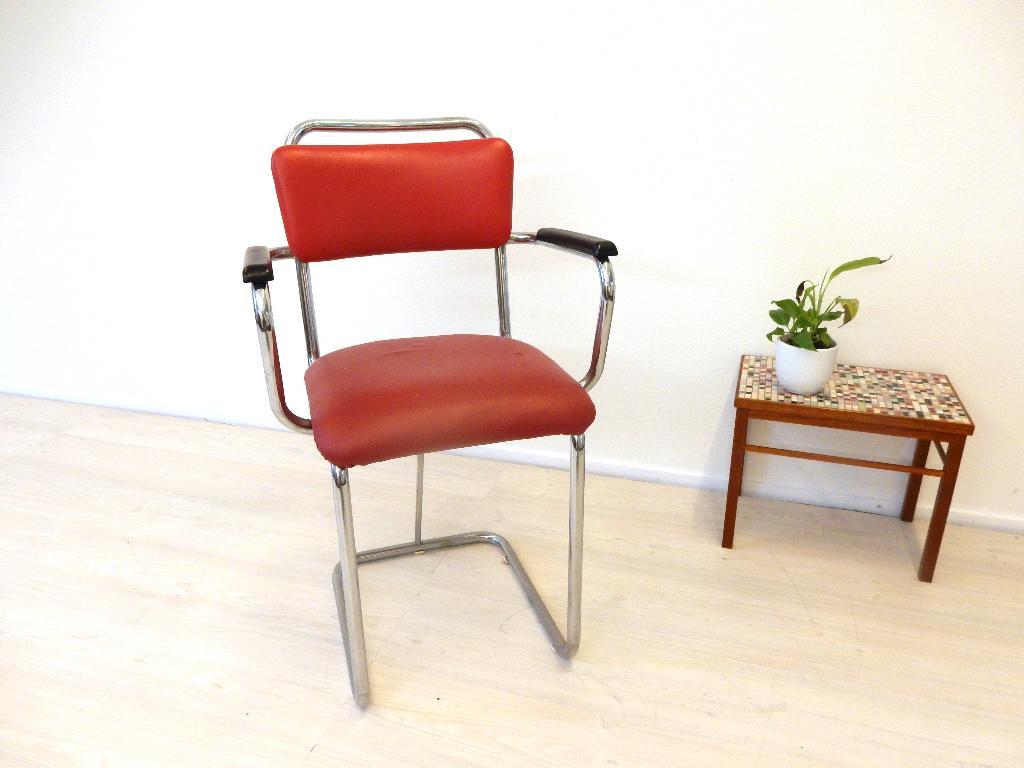 Vintage Stoel Industrieel Gispen Stijl Eetkamerstoel Chroom image 6