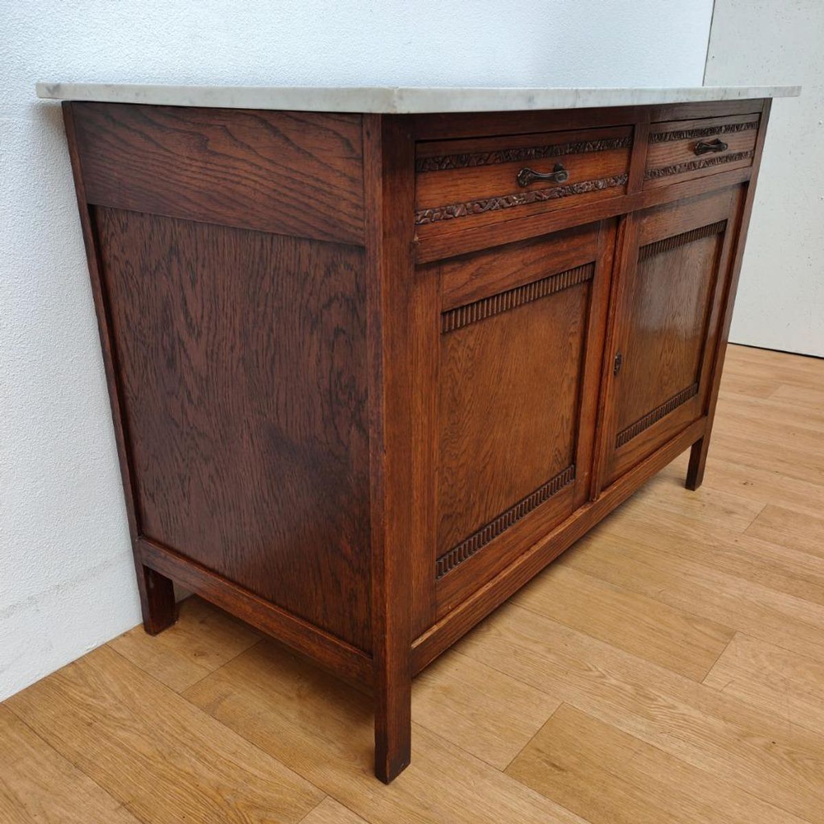 Vintage Antiek Dressoir Commode Ladekast Badkamermeubel Met Marmer Blad 703 image 7