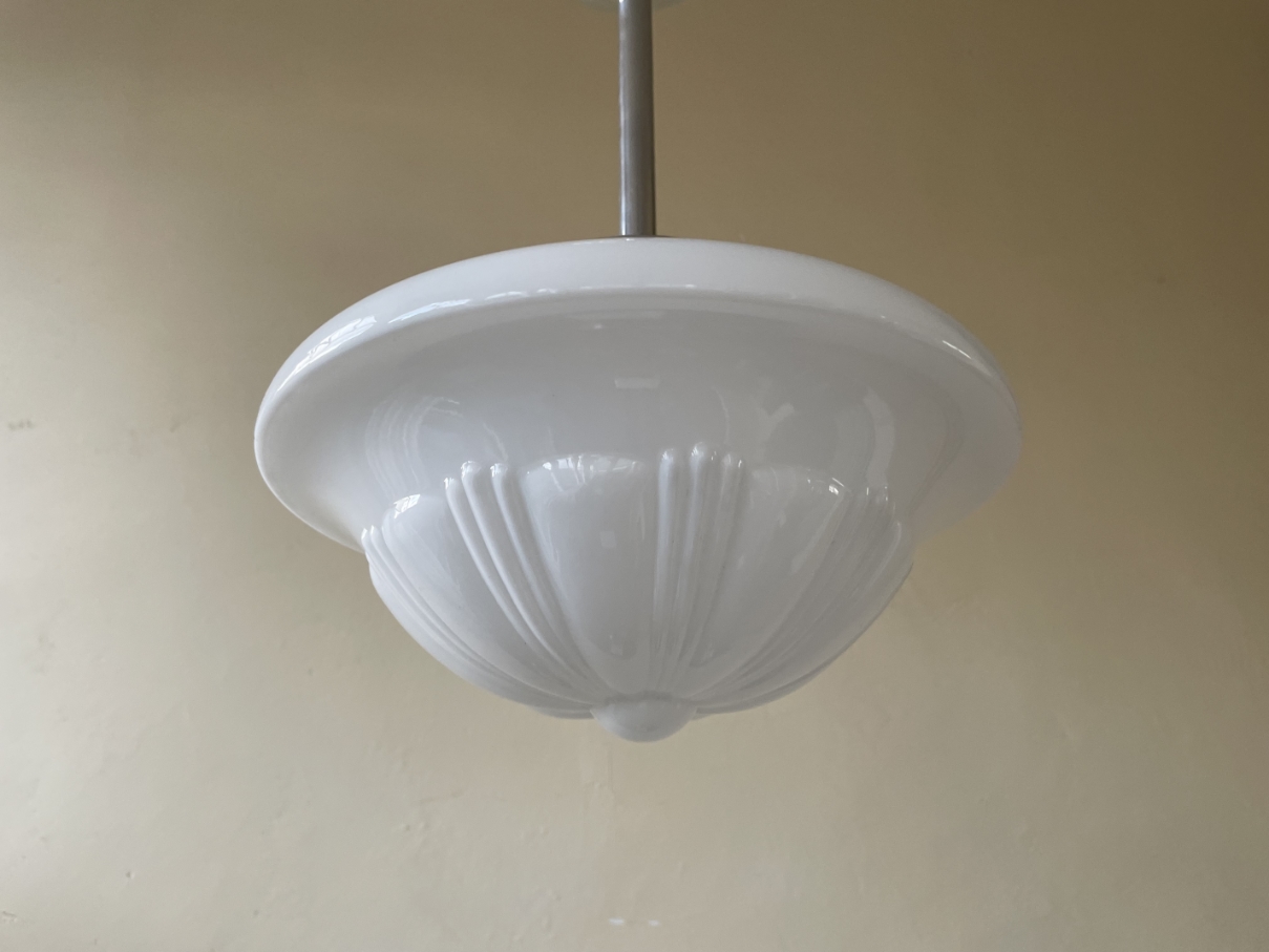 Lamp Hanglamp Art Deco 1930 Ufo Vorm Wit Glas Frans image 6