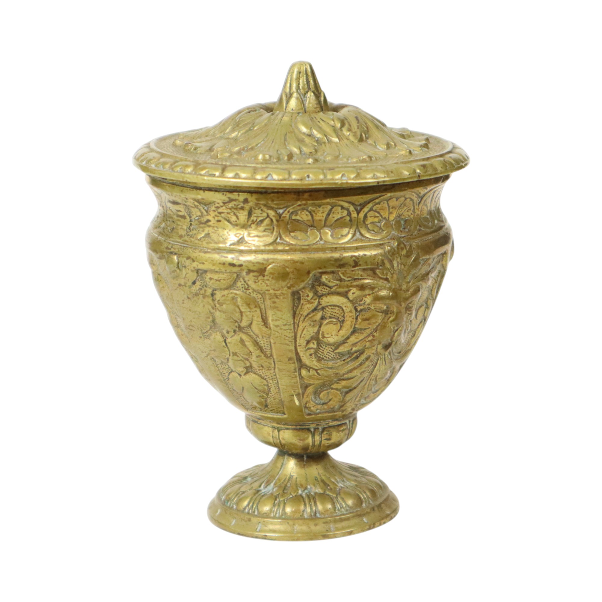 Oude Messing Beker Met Deksel Mythisch Figuur 14cm image 14