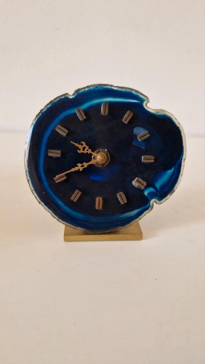 Vintage Klokje Agaath Steen Messing Tafelklok image 7