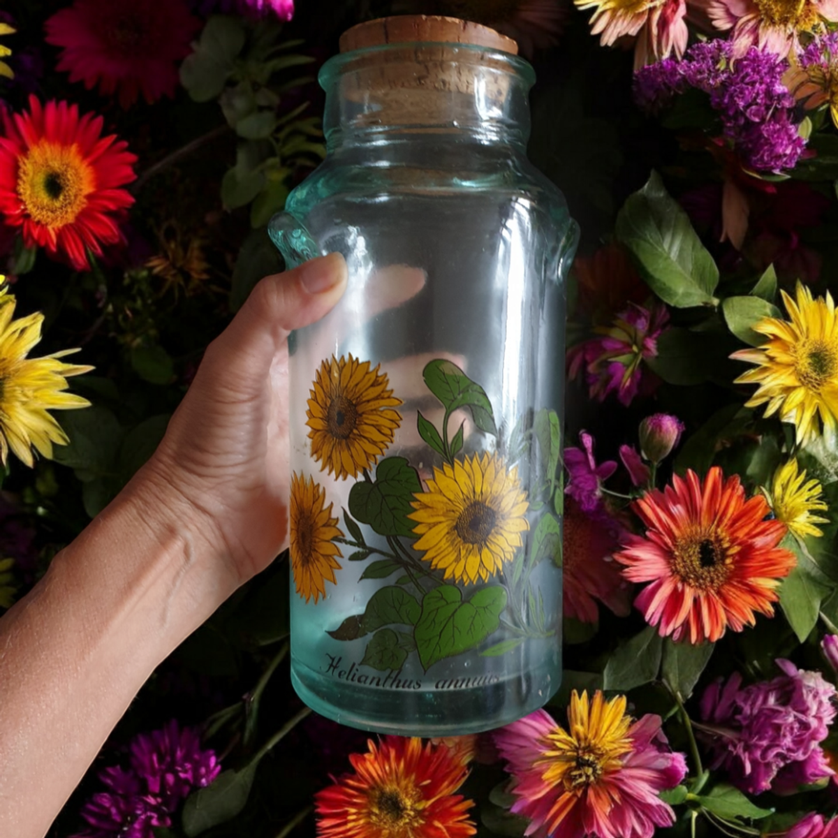 Vintage Glazen Voorraadpot Met Kurk & Zonnebloemen image 10