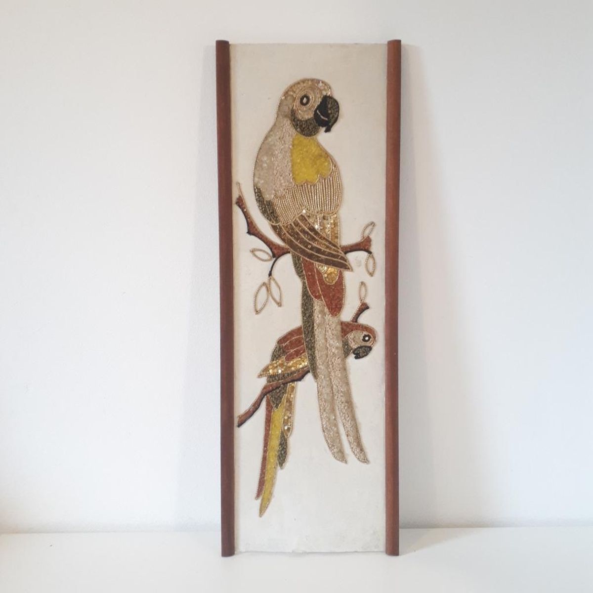 Vintage Schilderij Met Kunst Handwerk Jaren 70 Papagaaien image 2