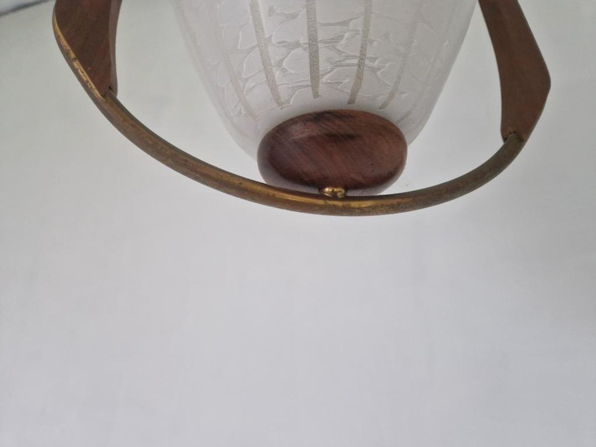 Vintage Scandinavische Teak En Glas Hanglamp. image 7