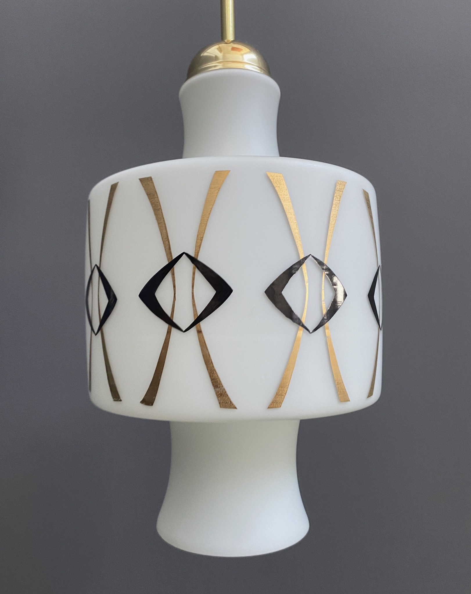 Opaline Glass Pendant Lamp With Gold And Black Drawing image 2