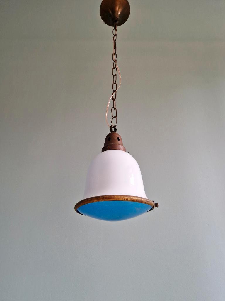 Bauhaus-hanglamp In Opaline En Blauw Gesatineerd Glas, 1920 image 8