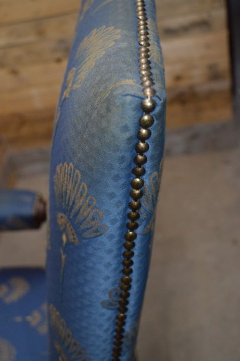 Robuuste Kasteel Armstoel Eiken Met Blauwe Stof image 2