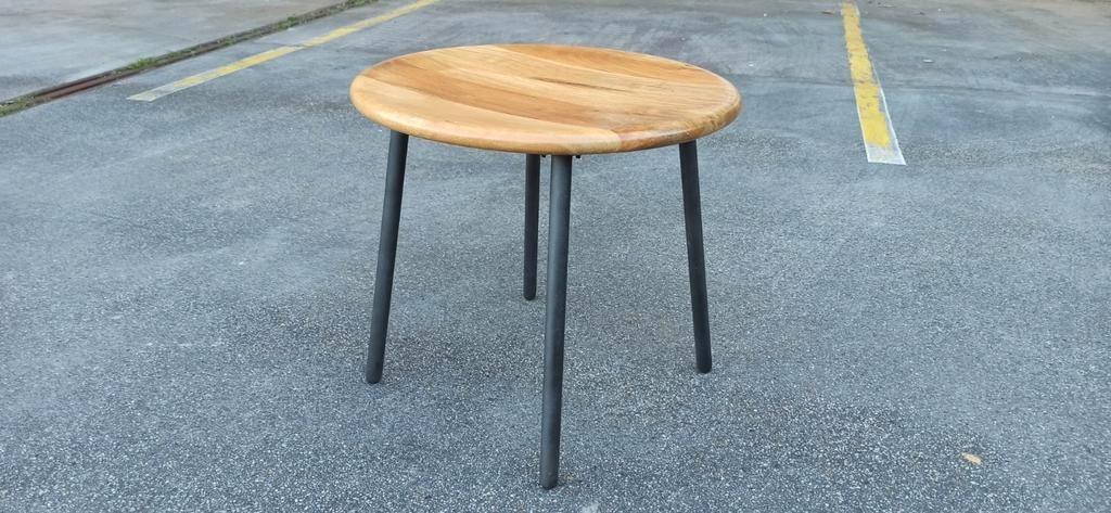 Retro Hout En Metaal Bijzettafel, Rond image 6
