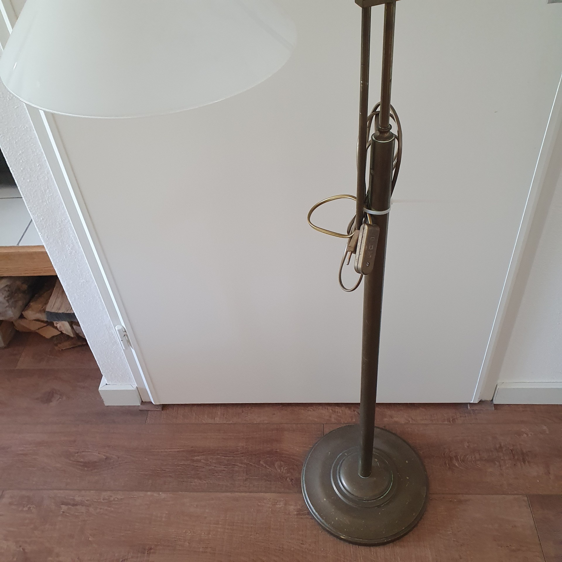 Vintage - Vloerlamp - Staande Lamp - Koper - Opaline Kap image 17