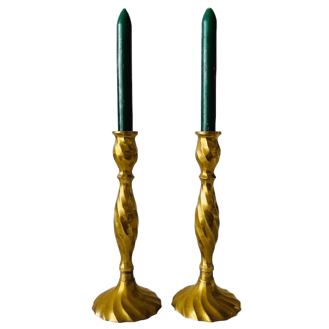 Set Mid-century Gedraaide Messing Kandelaars Swirl 1950’s image 7