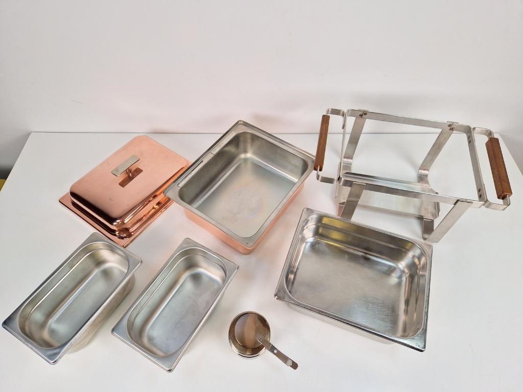 Vintage Spring Swiss Rechaud Koper Rvs Chafing Dish Compleet image 4