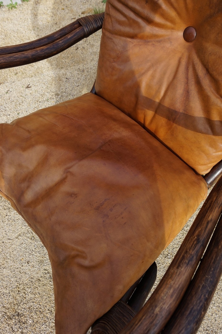 Vintage Rotan/bamboe Fan Back Lounge Chair Met Leren Kussens, Jaren 60, Toegeschreven Aan Rohé No image 6