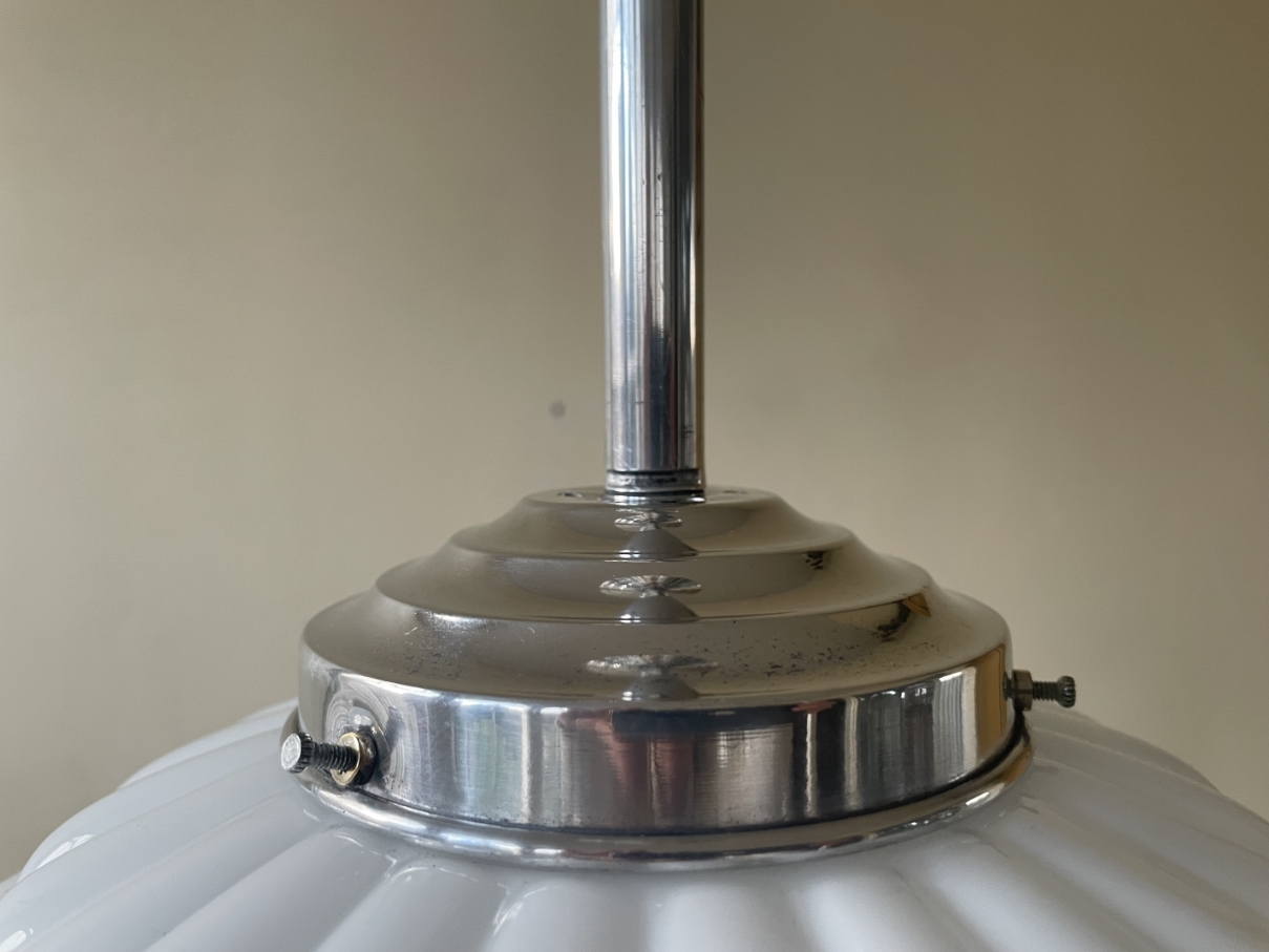 Lamp Hanglamp Art Deco 1930 Ufo Vorm Wit Glas Frans image 1