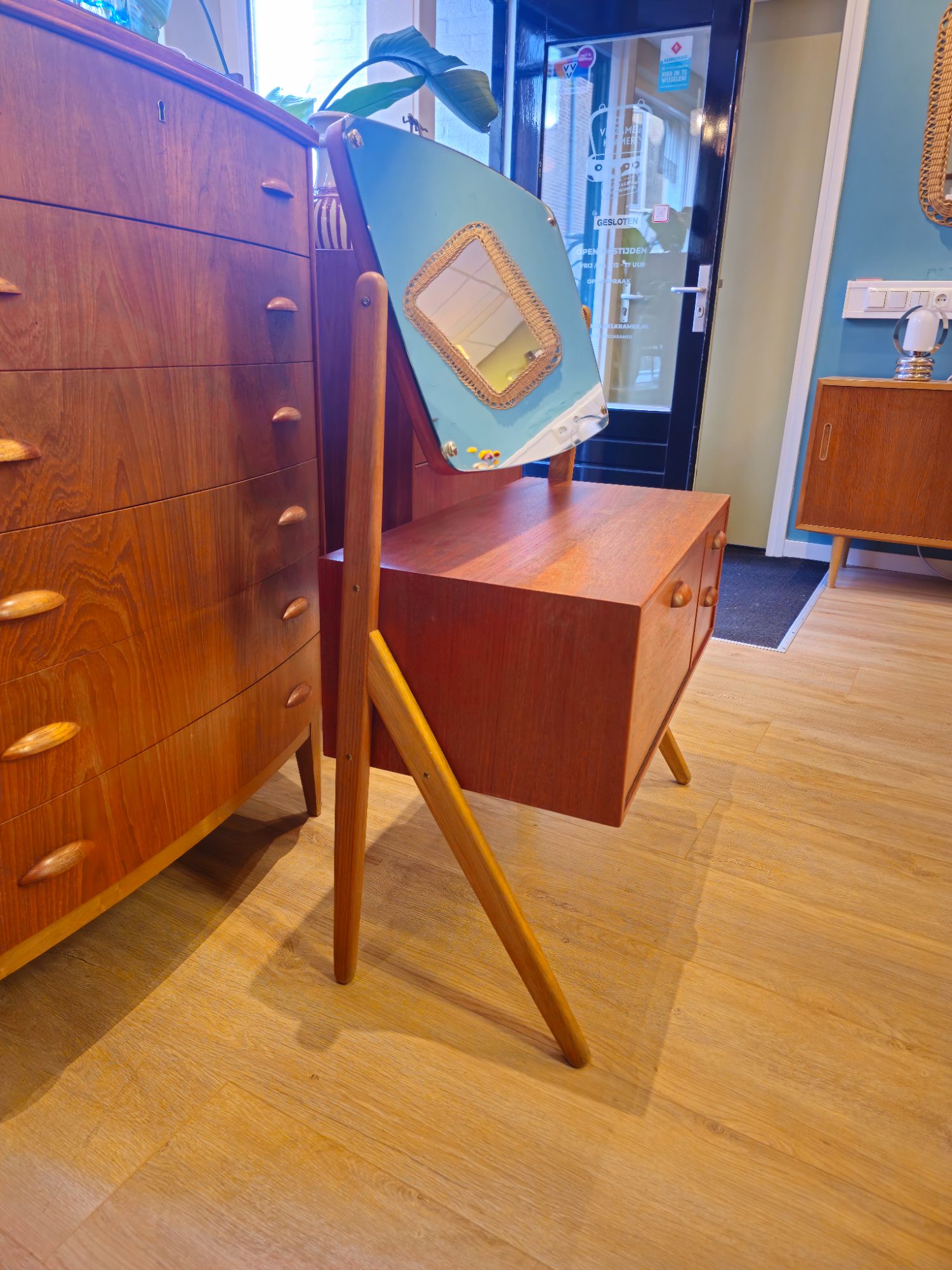 Vintage Deense Make-up Kaptafel Spiegel Make Up Opmaak Tafel image 4