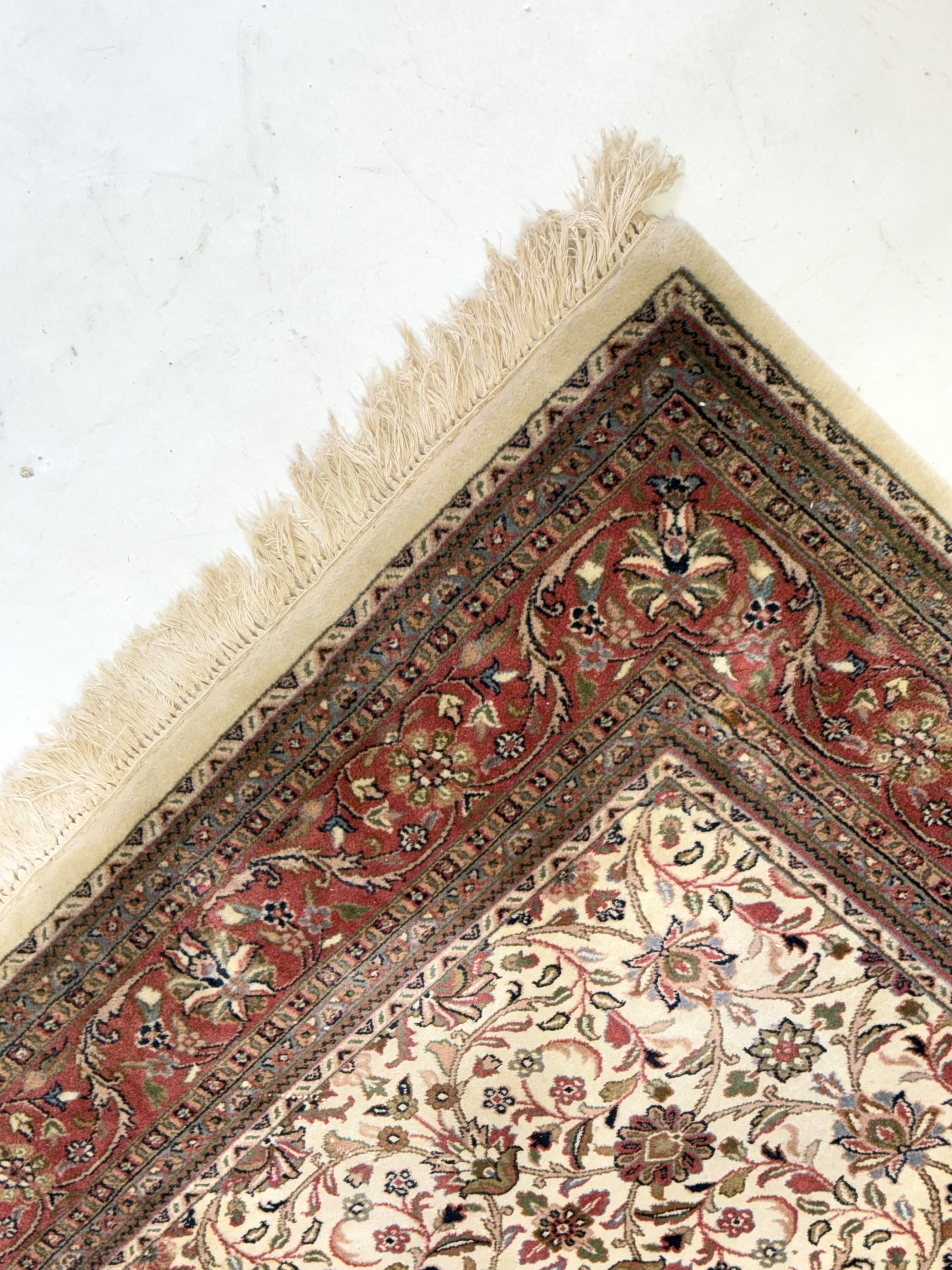 Perzisch Kashan Tapijt Handgeknoopt Oosters Kleed Ivoor Rood image 7